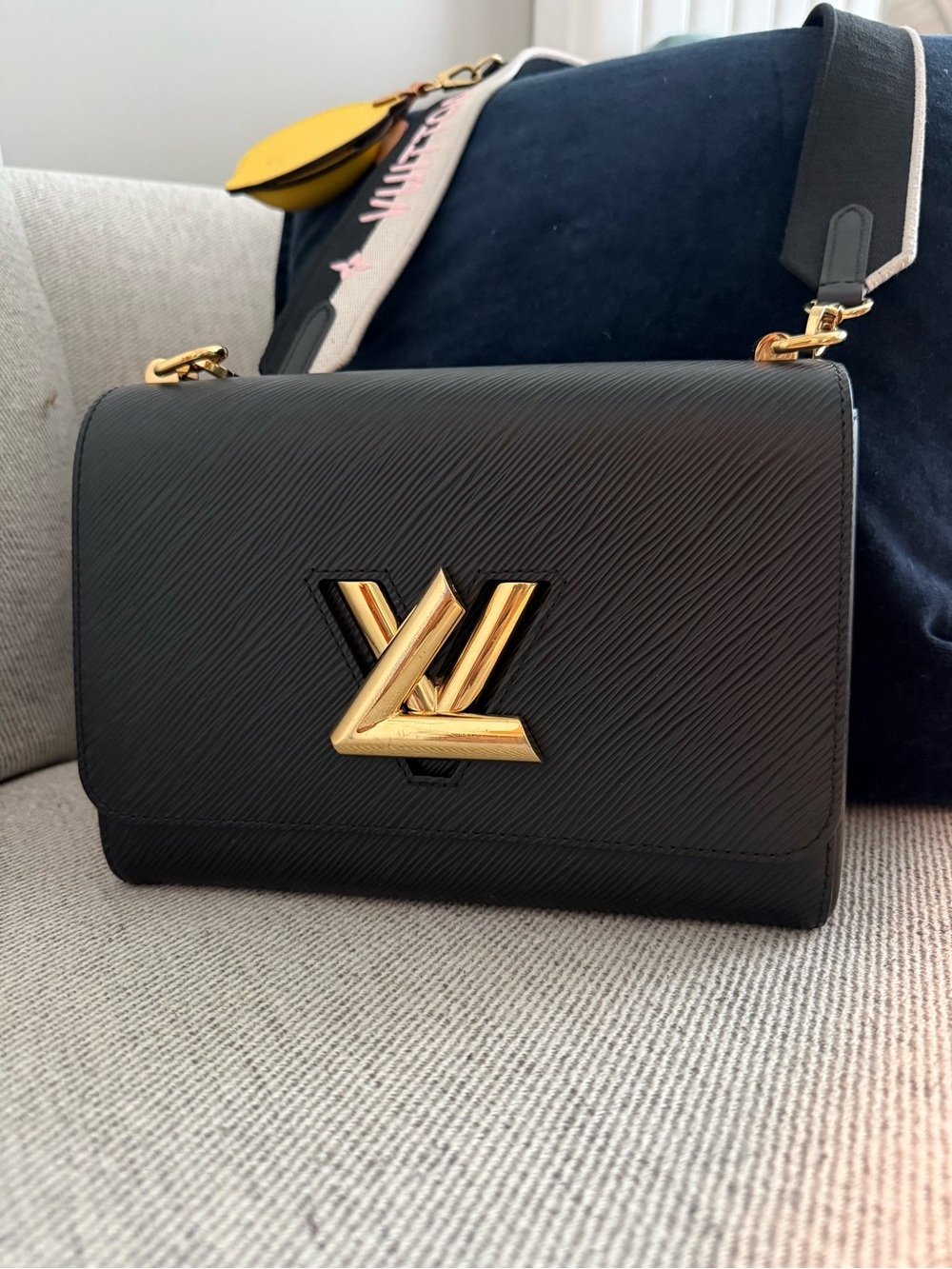 Louis Vuitton Black Epi Leather Twist Shoulder Bag with Gold Hardware